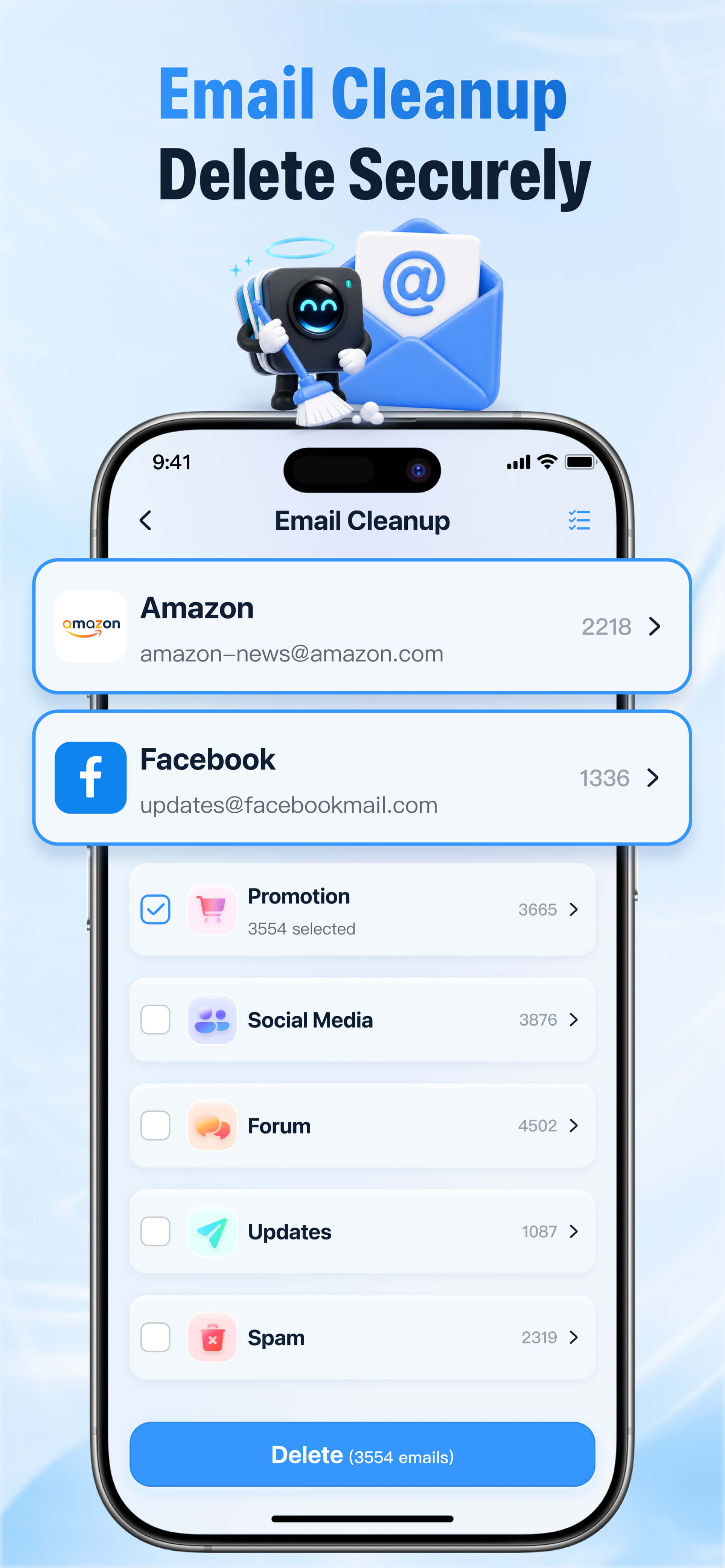 clean it up email cleanup screen